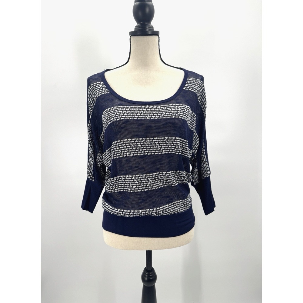 Nautical Striped Knit Dolman Sleeve Sweater Medium Scoop Neck Lightweight Preppy